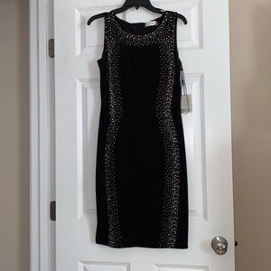 NWT Calvin Klein Sparkling Embellished Sheath Black Little Dress Size 6 Stretch